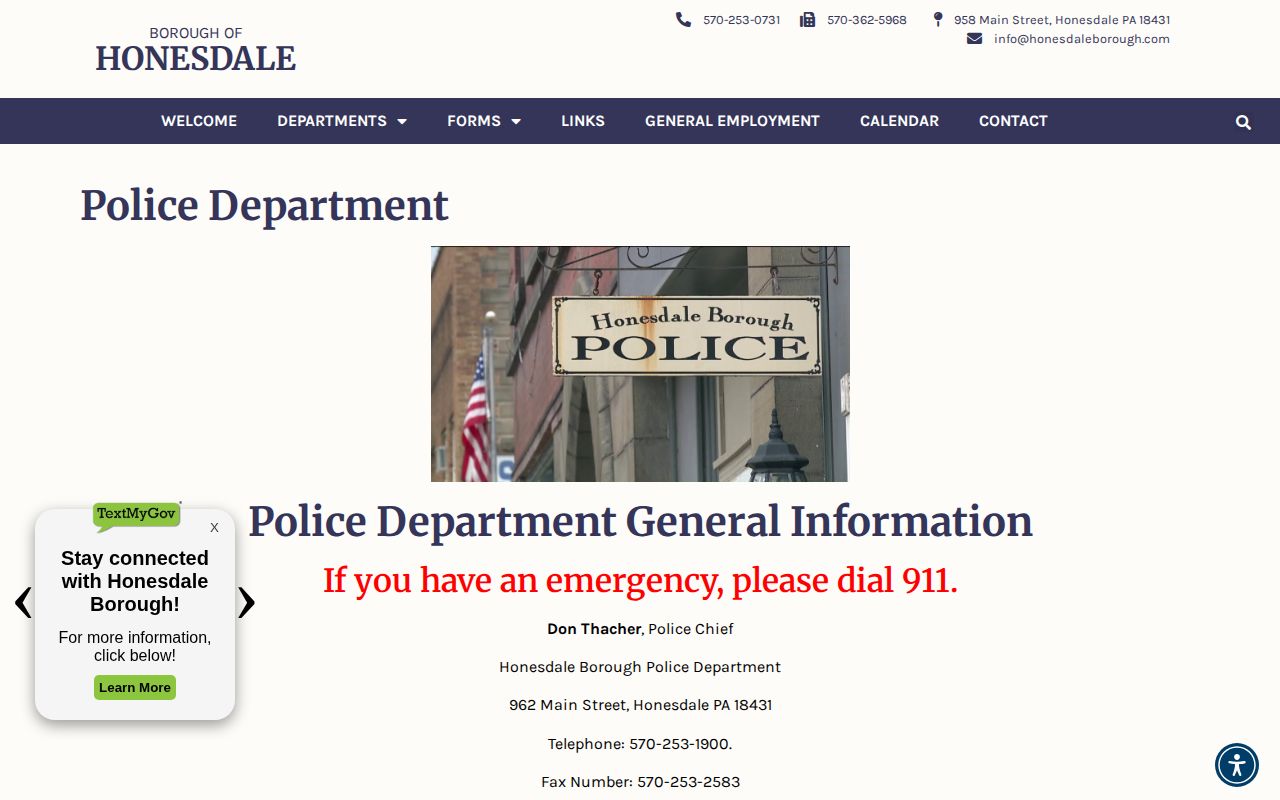 Honesdale Borough Police Department official webpage